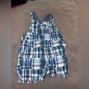 Nautica Blue White Plaid Cotton Baby Shortalls